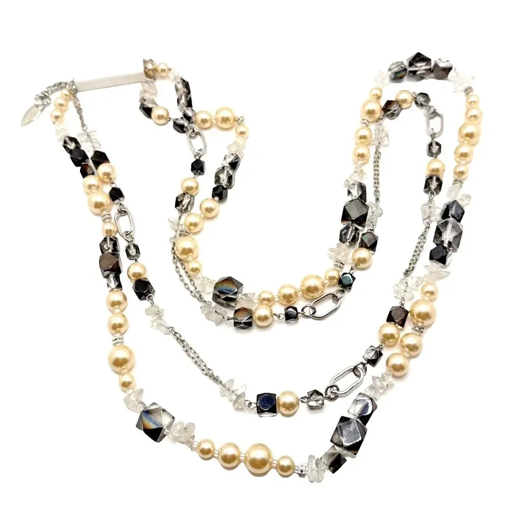NEW Coldwater Creek DOUBLE PEARL FROST Necklace Genuine Stone Statement NWT 34